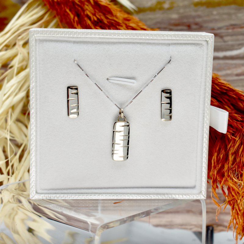 10kt Gold Birch Pendant & Earring Set