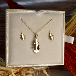 10kt Gold Oak Pendant & Earring Set